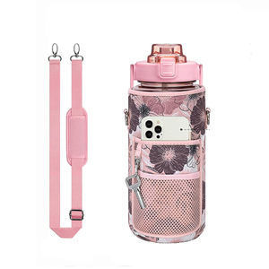 Portable Single Wall 2L 64oz Plastic Water Bottle With Storage Sleeve and Cellphone Holder