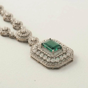 Emerald Style Moissanite 925 Silver Art Deco <b>Necklace</b> White Stones Bridal <b>Statement</b> Wedding Jewelry Elegant Design Style - Product Image 3