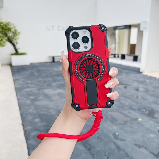 Ultra-Cool Armor Style TPU+PC Shockproof Phone Case for for Magnetic Ring Holder One-Piece Stand Lanyard Reinforced Phone