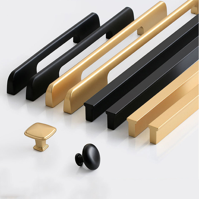 Aluminium Alloy Pulls Furniture Hardware Kitchen Cabinet Cupboard Dresser Wardrobe Drawer Door Gold Black Modern Pull Handles