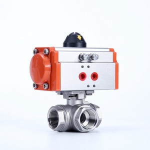 Válvula de Bola Neumática DN40 de 1.5 Pulgadas, Tres Vías, Puerto en L/T, 1000 WOG, Rosca NPT Alta, SS304 - Product Image 1