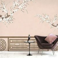 Papier peint mural style néo-chinois à motifs floraux et oiseaux, fleurs de prunier, pour fond de télévision, chambre à coucher, tissu mural