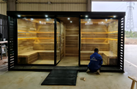 Cabine de spa extérieure en cèdre rouge à double espace, résistante aux intempéries, avec paroi vitrée complète, chauffage au bois, garantie 1 an pour sauna de jardin