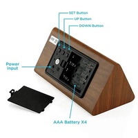 Jam Alarm LED Digital, Jam Alarm Kayu Bentuk Segitiga dengan Kontrol Suara, Jam Meja Termometer Kelembaban Kayu