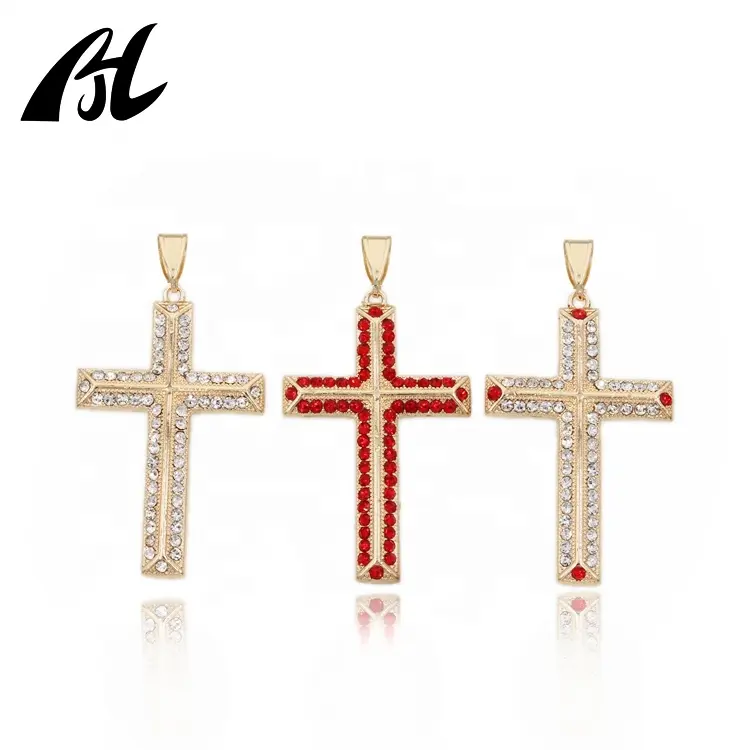 Charm Man Women Gold Plated Jewelry Zircon Religious Ornaments Jesus Cross Pendant