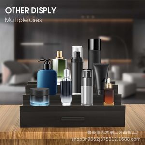 Estante de madera de tres niveles para perfumes con cajón, organizador de cosméticos para hombres, estante de almacenamiento para baño. - Product Image 2