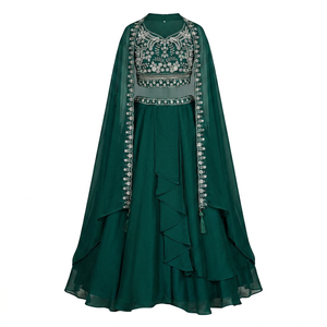 Ensemble Lehenga Choli brodé bleu sarcelle avec dupatta en soie, tenue indienne de mariage et de fête, ensemble Lehenga à volants - Product Image 1