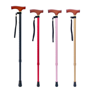 Bastón de aleación de aluminio con mango de madera ligero y ajustable para personas mayores - Product Image 1