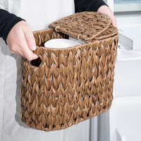 Panier de rangement en rotin tressé à la main avec couvercle, bacs de rangement en plastique, organisateur de rangement pour la lessive, la salle de bain, la chambre à coucher