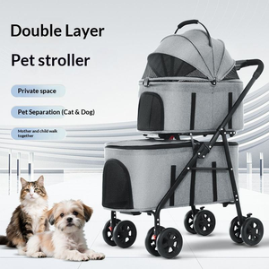 Kereta Dorong Hewan Peliharaan 4 Roda Logam Dua Lapis Gaya Teddy Ringan Dapat Dilipat Tas Dapat Dilepas Untuk Hewan Peliharaan Sedang Besar Berkemah 20kg - Product Image 6