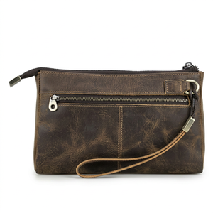 Brown Leather Clutch <b>Wallet</b> with <b>Zip</b> Around Closure and Wrist Strap Fazmax Corporation Model A29 - Product Image 1