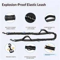 Laisse de luxe robuste en nylon pour animaux de compagnie avec sac banane, sangle de traction double mains libres antichoc pour la promenade quotidienne en extérieur