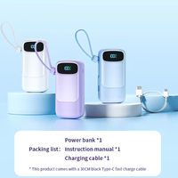 Batterie externe PD30W 10000mAh avec câble Type C intégré, écran LED, charge rapide SCP22.5W, portable, voyage, vente en gros, OEM