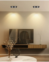Projecteur LED COB encastré double tête en aluminium, anti-éblouissement, grille carrée, pour hôtels modernes, espaces commerciaux et salles d'exposition