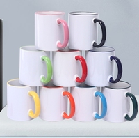 Tasse à café en céramique personnalisée avec poignée colorée tasse à sublimation de 11oz vente en gros