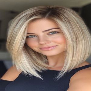 Peluca Judía de Cabello Humano Europeo de Calidad Lujosa, Color <span class=keywords><strong>Castaño</strong></span> con Reflejos, Estilo Bob con Encaje Superior, Sin Capas, con Forro de Seda para Mujer - Product Image 3