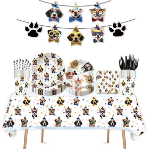 Juego de cubiertos para fiesta de Pascua con temática de perro mascota con bandeja de papel, taza, servilleta, paja de cumpleaños, decoración para Baby Shower, tela de fondo - Product Image 1