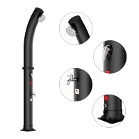 Douche solaire extérieure en PVC 35L avec colonne ronde incurvée, douche solaire portable pour piscine, jardin, plage, système de douche chauffé au soleil personnalisé noir