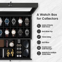 Boîte de rangement pour montres en bois avec couvercle en verre double couche, 12 emplacements pour montres et accessoires, organiseur de tiroir pour montres, boîte à montres en bois de luxe