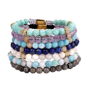 Renting <strong>Jewelry</strong> New Design Luxury Gemstone Small Bead Engrave Logo CZ Ball Natural Stone Macrame <strong>Bracelet</strong> Women JBS10705 - Product Image 1