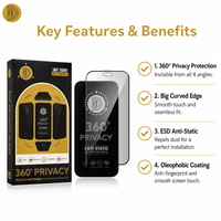 Protection d'écran tactile en verre trempé anti-éclats Golden Diamond ESD 4 voies 360 degrés avec bords brillants pour iPhone 16 17 18 Pro Max