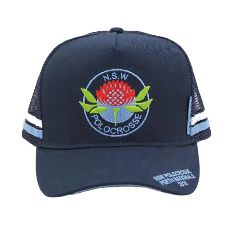 Custom 5 Panel High peak Embroidery logo Cotton Mesh Baseball Hat Stripe Trucker Cap