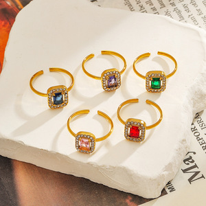 <b>Open</b> <b>Ring</b> Square Colored Zircon Pave Setting Geometric Unisex Fashion Jewelry YR46 - Product Image 1