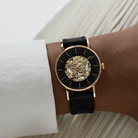 Montre automatique mécanique à bracelet en cuir HANNAH MARTIN, boîtier en acier inoxydable de haute qualité, montre de créateur pour homme