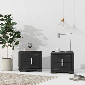 Mid Century Modern Nightstand 2 <b>Drawers</b> Wide Storage <b>Side</b> Table Diamond Pattern Wood Design Bedroom Furniture - Product Image 5