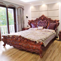 Ensemble de meubles de chambre à coucher classiques en bois antique, lit king size haut de gamme, lit queen size GMB21