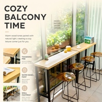 Comptoir de bar commercial en gros pour usine, table de bar de pub avec plateau en pin massif de 4,5 cm d'épaisseur et structure en fer pour projet de café ou de salon de thé