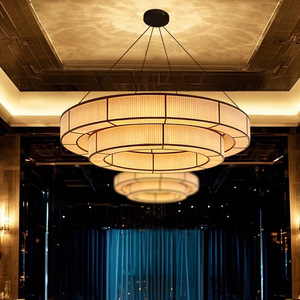 Lustre rond de style chinois, éclairage LED pour restaurant, salle privée, salle de banquet, salon de thé, comptoir de bar, tissu design - Product Image 4