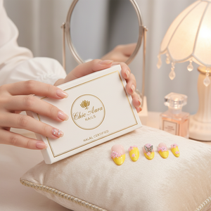 Di lusso unghie corte bara di lusso stile giallo elegante Aura fatta a mano lungo quadrato Press-On Set riutilizzabile e Halal certificato - Product Image 3