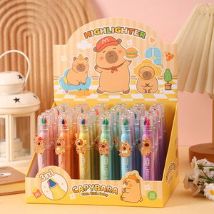 Paquete de 3 Marcadores Fluorescentes con Diseño de Capibara de Dibujos Animados, Bolígrafos de Resina con Diseño Lindo, Bolígrafos para Diario, Premios para Niños - Product Image 1