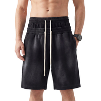 Shorts décontractés pour hommes en coton 100% 320G, style vintage délavé, avec taille élastique et cordon de serrage, double taille, streetwear, OEM