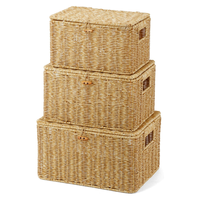 Panier de rangement en rotin tressé écologique avec couvercle, idéal pour la buanderie, la chambre, le salon, un panier de décoration pour la maison