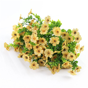 Bouquet de fleurs artificielles violettes Wen Hope, fleurs en soie, feuilles jaunes et vertes, pour la décoration de la maison et des mariages - Product Image 1