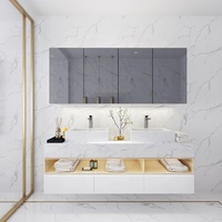 Design moderne de luxe Ensemble de coiffeuse de salle de bain à double évier Miroir régulier Ample rangement Panneau de porte en marbre laqué résistant à l'eau