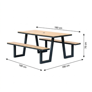 Mesa de <span class=keywords><strong>Picnic</strong></span> Integrada Moderna con Bancos, Listones de Plástico Imitación Madera, Estructura de Acero con Recubrimiento en Polvo, Resistente, Juego de Comedor para Exteriores, para Parque o Villa - Product Image 5