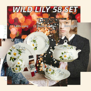 Juego de Vajilla de Porcelana Europea LOGO Wild Lily de 58 Piezas, Libre de BPA, Apto para Lavavajillas, Biodegradable, Juego de Utensilios Personalizables - Product Image 2