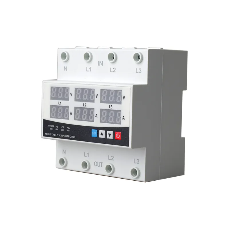 Hord Elektrische Hd12va 63a 3P + N Din Rail Intelligent Instelbaar Over Spanning Onder Spanning En Over Stroombeschermer