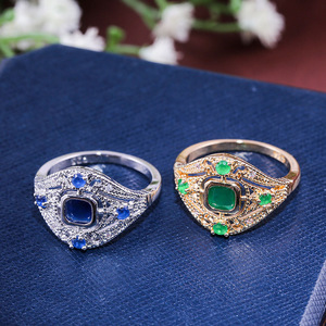 Blue Crystal Openwork Ring for Women Vintage Royal Style Elegant Fashion Accessories - Product Image 1
