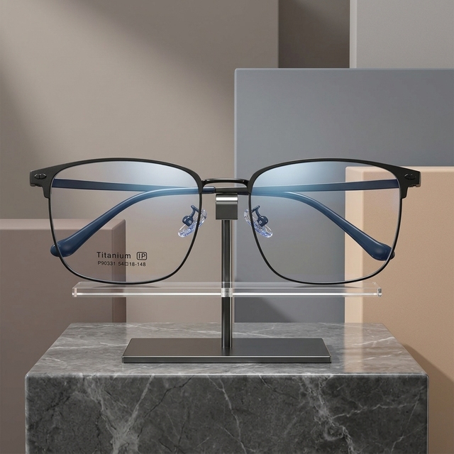 Wholesale Square Titanium Eyeglasses Optical Frames With B Titanium Temple Business Casual for Men and Women Youth Eyeglasses