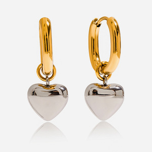 Heart-Shaped Pendant <b>Earrings</b> 18K <b>Gold</b> Stainless Steel Two-Tone <b>Dangle</b> Fashion Jewelry Gift - Product Image 1