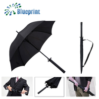 Parapluie Droit Semi-Automatique 8K 23 Pouces Blueprint Demon Slayer avec Poignée Personnalisée en Forme d'Épée de Samouraï – Parapluie de Voyage Classique Anti-Pluie