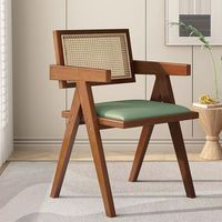 Chaise de salle à manger en rotin et bois massif, style nordique vintage Wabi-Sabi, avec accoudoirs et dossier, mobilier de maison
