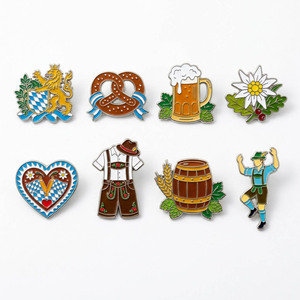 Broche de revers en alliage de zinc, émail souple, découpée sur mesure, motif Danseur bavarois et Baril, pour les célébrations de brasseries artisanales, vente en gros - Product Image 1