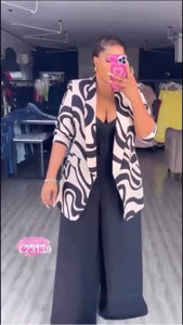 26 Yeni Gelen Baskılı Uzun Kollu <span class=keywords><strong>Blazer</strong></span> Renk Bloklu Pantolon Resmi Düz Paça Şık Trend Çok Yönlü Kadın Takım Elbise ve Blazerleri - Product Image 3
