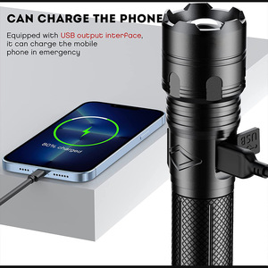 Linterna LED recargable de alto lumen, linterna táctica con zoom, carga USB, resistente al agua, linterna de emergencia para acampar y hacer senderismo - Product Image 4