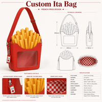 Sac Ita personnalisé en forme de frites mignonnes avec fenêtre transparente en PVC, breloque sachet de ketchup, pour les amateurs de restauration rapide, sac à main Kawaii pour gourmands
